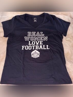 Real Women Love Football Pro Football Hall of Fame V-Neck Tee Women’s Large